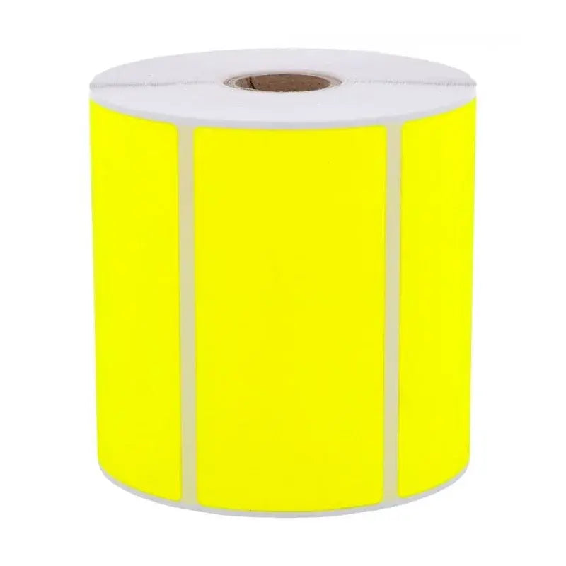 1 000 Étiquettes 100 x 50 mm - Papier Velin JAUNE FLUO Permanent - Mandrin Ø25mm.
