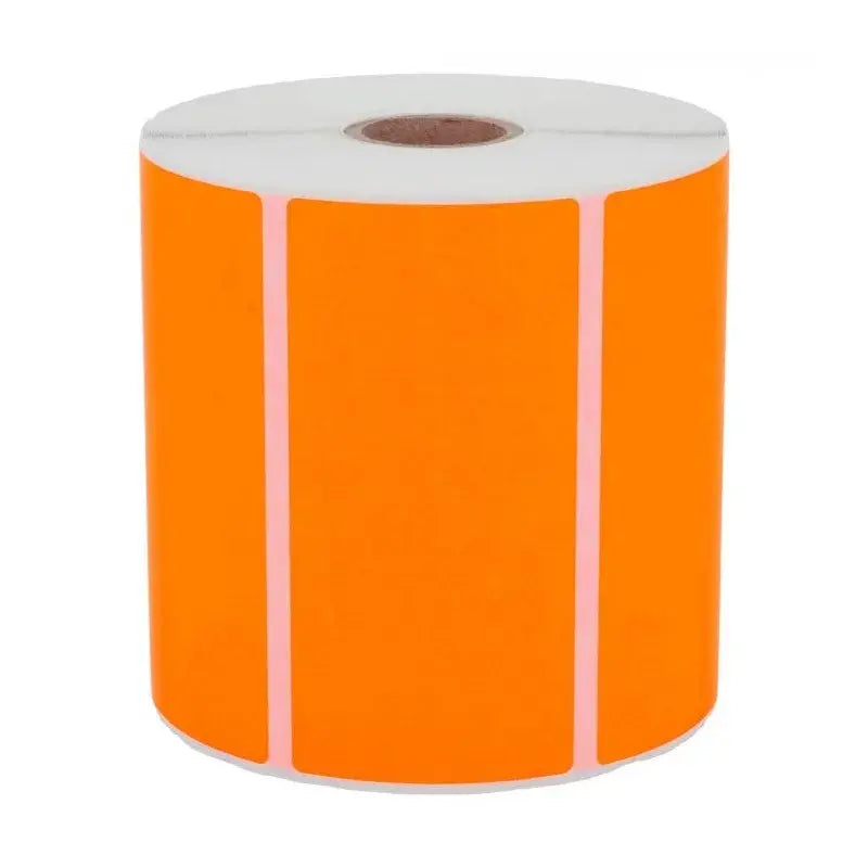 1 000 étiquettes 100 x 50 mm - Papier Velin ORANGE FLUO Permanent - Mandrin Ø25mm.