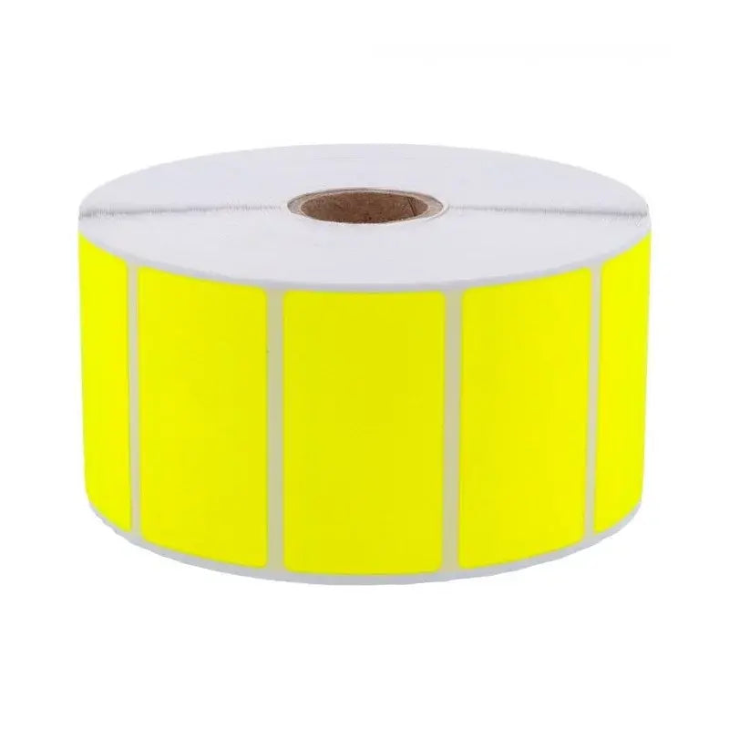 1 000 Étiquettes 60 x 40 mm - Papier Velin JAUNE FLUO Permanent - Mandrin Ø25mm.