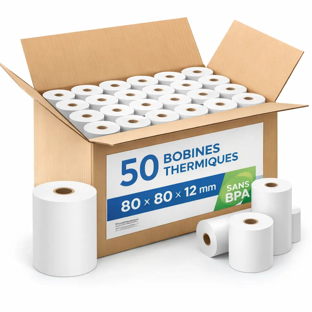 50 rouleaux thermiques 80 x 80 x 12 - Caisse – Sans BPA | EtiquettesPro