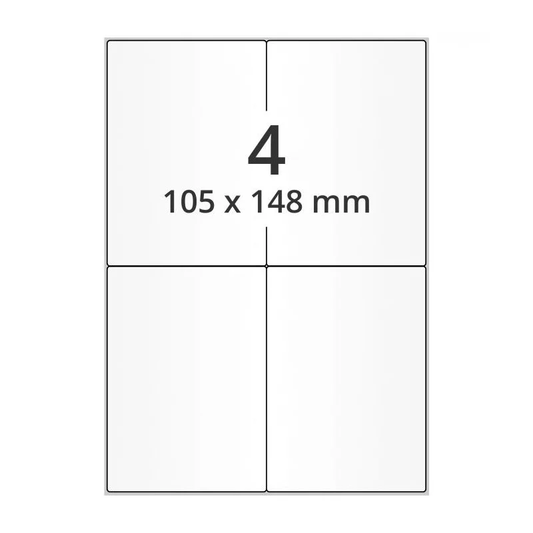 20x (100 planches étiquettes A4 papier blanc laser - 105 x 148mm)