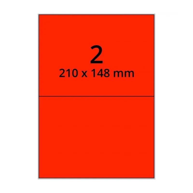 500 planches étiquettes A4 papier ROUGE FLUO - 210 x 148mm EtiquettesPro