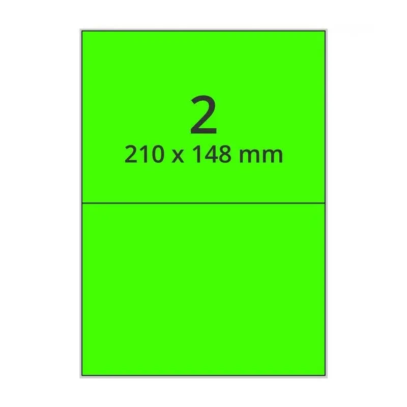 500 planches étiquettes A4 papier VERT FLUO - 210 x 148mm EtiquettesPro