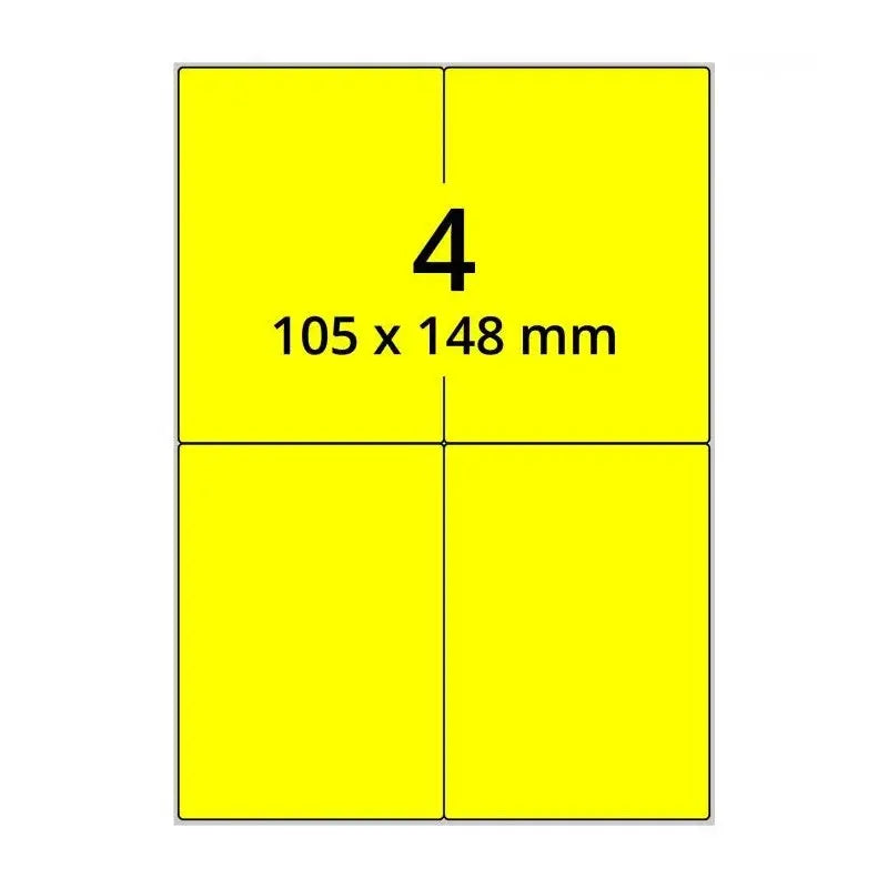 500 planches étiquettes A4 papier JAUNE FLUO - 105 x 148mm EtiquettesPro