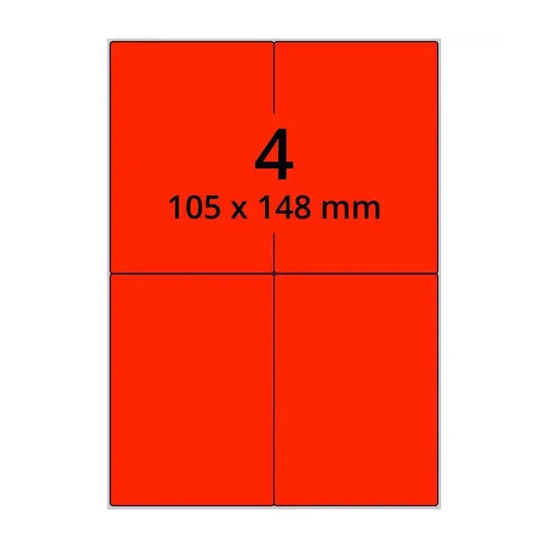 500 planches étiquettes A4 papier ROUGE FLUO - 105 x 148mm EtiquettesPro