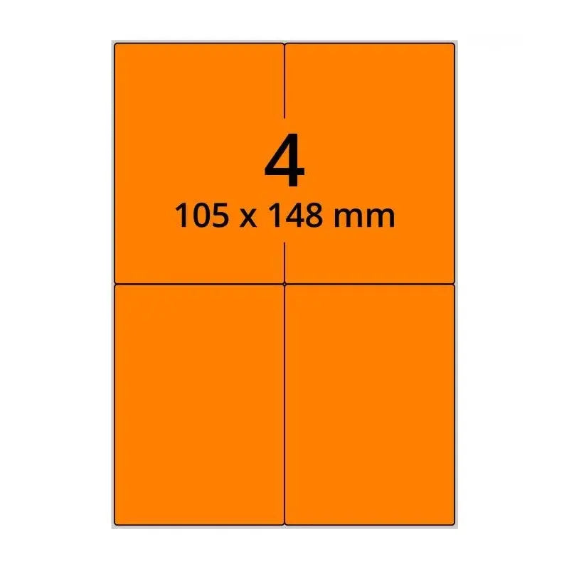 500 planches étiquettes A4 papier ORANGE FLUO - 105 x 148mm EtiquettesPro
