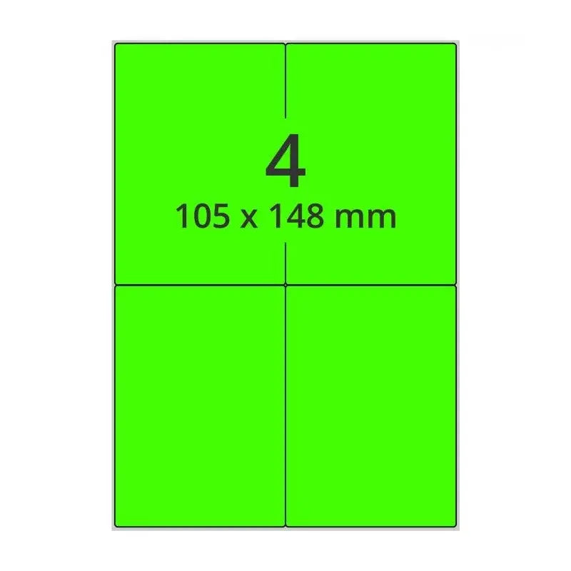 100 planches étiquettes A4 papier VERT FLUO - 105 x 148mm Etiquettes𝙋𝙧𝙤