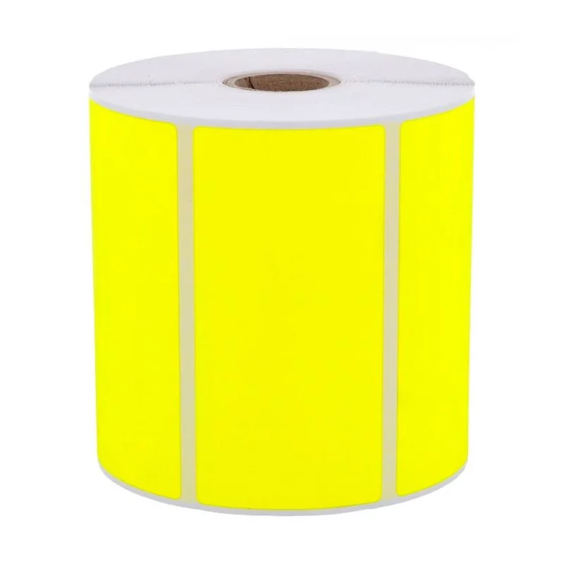 1 000 Étiquettes 100 x 50 mm - Papier Velin JAUNE FLUO Permanent - Mandrin Ø25mm.