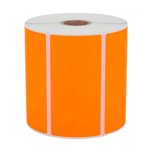 1 000 étiquettes 100 x 50 mm - Papier Velin ORANGE FLUO Permanent - Mandrin Ø25mm.