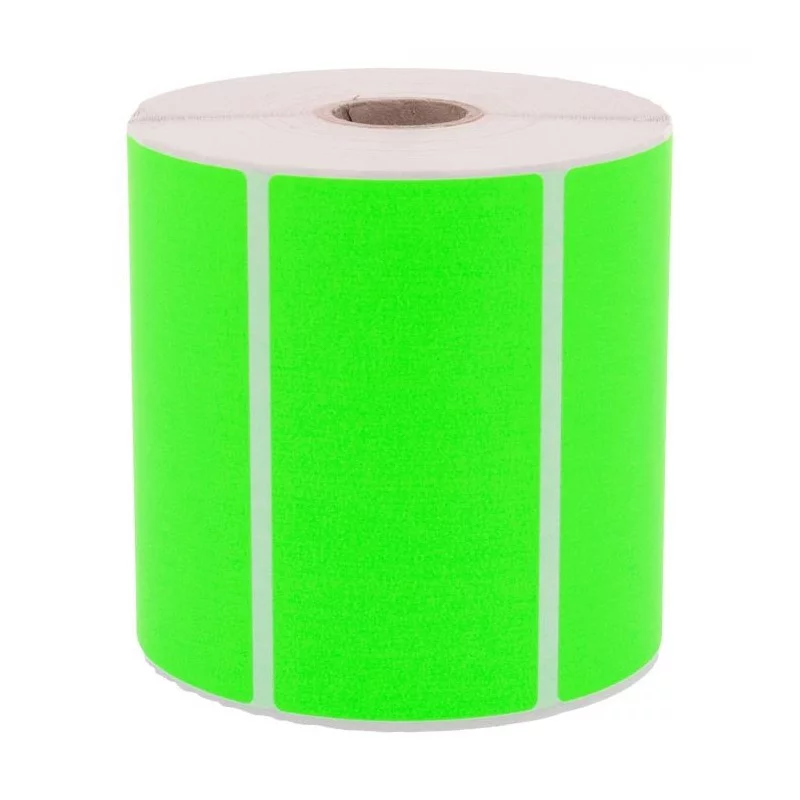 1 000 étiquettes 100 x 50 mm - Papier Velin VERT FLUO Permanent - Mandrin Ø25mm.