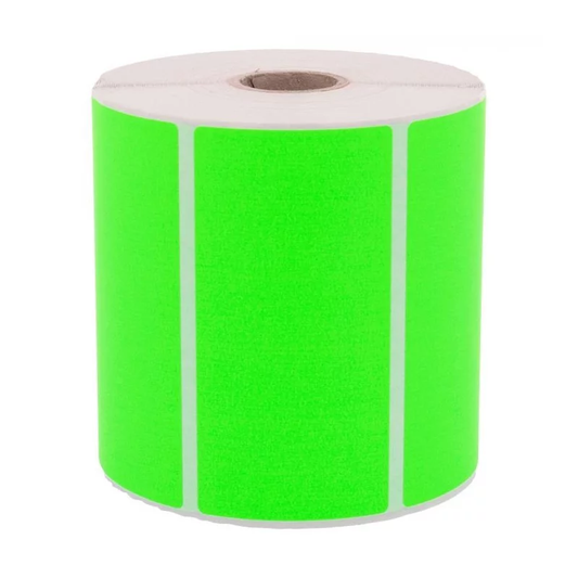 1 000 étiquettes 100 x 50 mm - Papier Velin VERT FLUO Permanent - Mandrin Ø25mm.