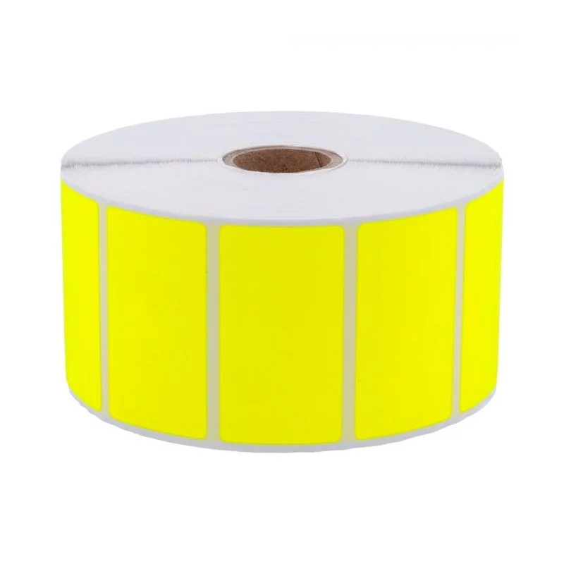 1 000 Étiquettes 60 x 40 mm - Papier Velin JAUNE FLUO Permanent - Mandrin Ø25mm.