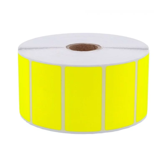 1 000 Étiquettes 60 x 40 mm - Papier Velin JAUNE FLUO Permanent - Mandrin Ø25mm.