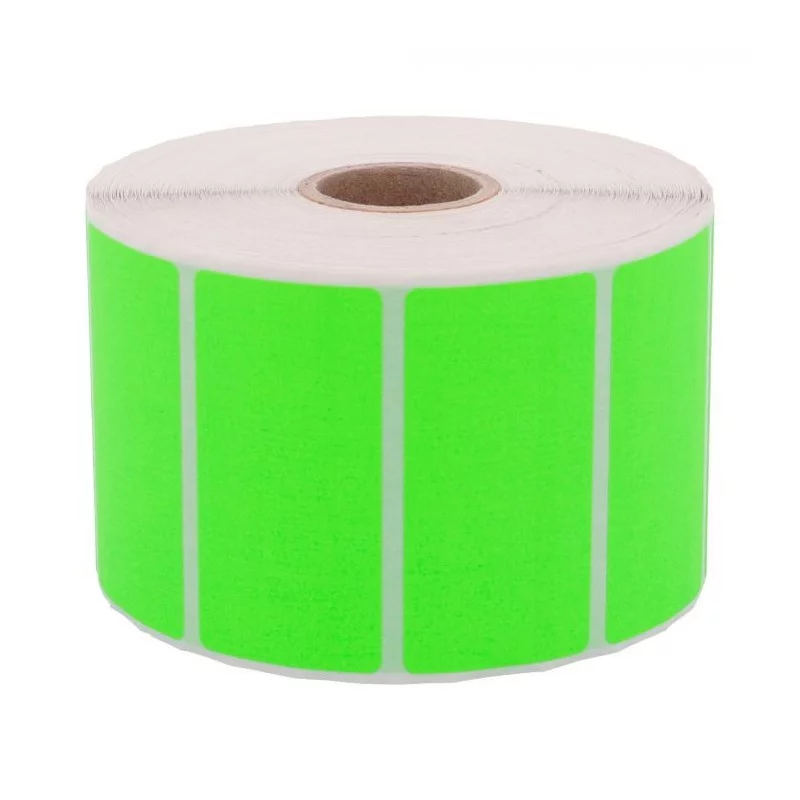 1 000 étiquettes 60 x 40 mm - Papier Velin VERT FLUO Permanent - Mandrin Ø25mm.