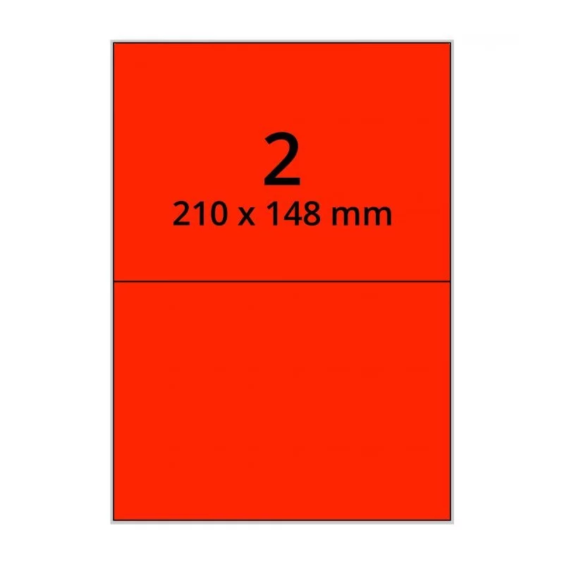 100 planches étiquettes A4 papier ROUGE FLUO - 210 x 148mm