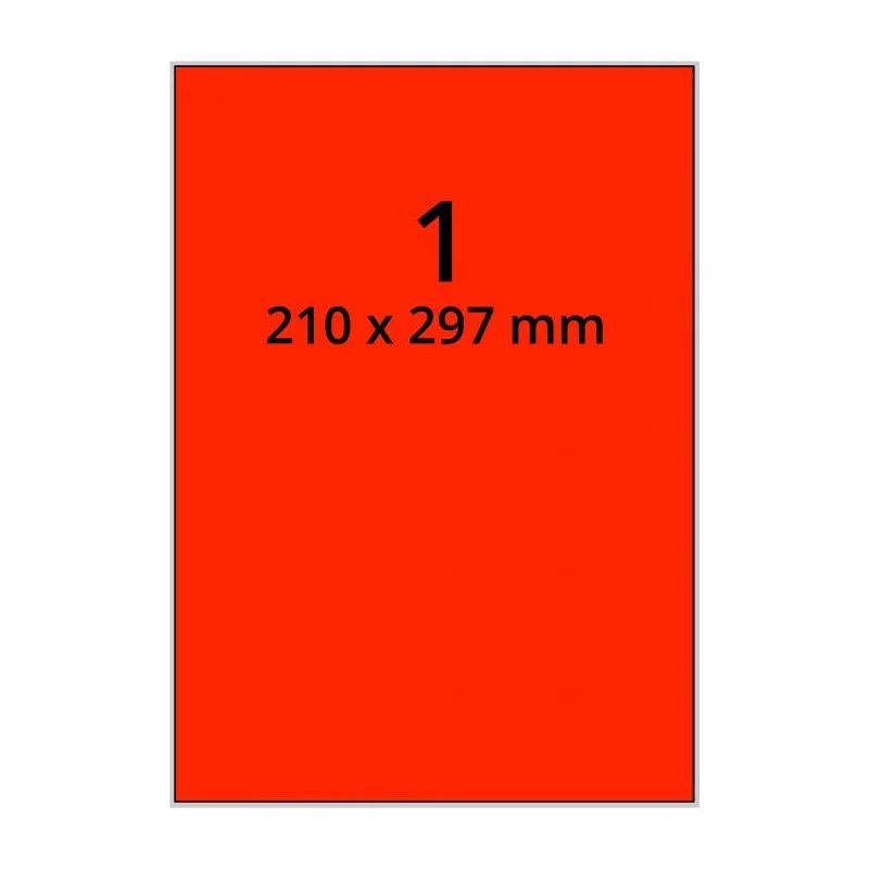 100 planches étiquettes A4 papier ROUGE FLUO - 210 x 297mm