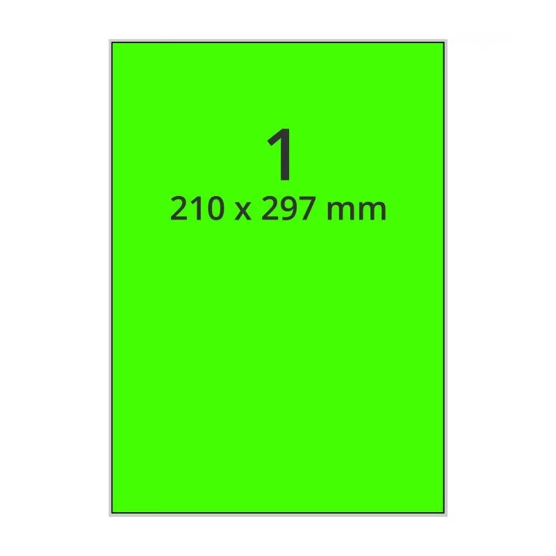 500 planches étiquettes A4 papier VERT FLUO - 210 x 297mm