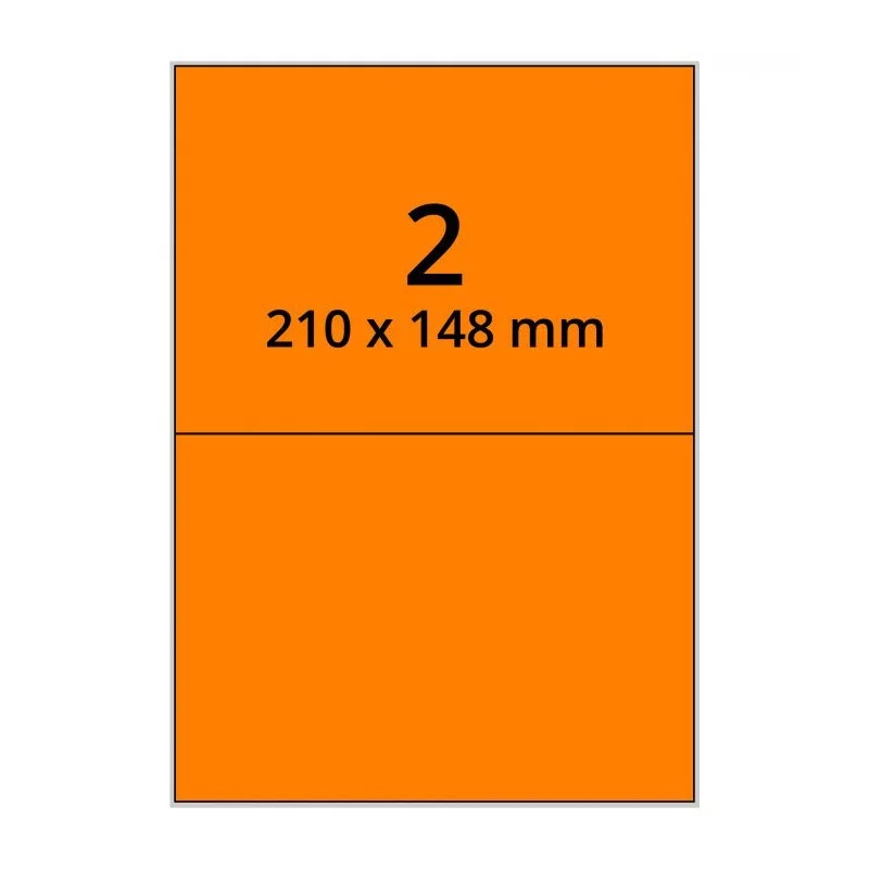 500 planches étiquettes A4 papier ORANGE FLUO - 210 x 148mm