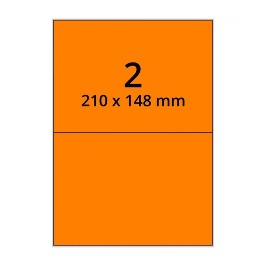 500 planches étiquettes A4 papier ORANGE FLUO - 210 x 148mm