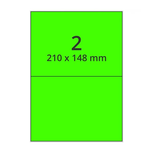 500 planches étiquettes A4 papier VERT FLUO - 210 x 148mm