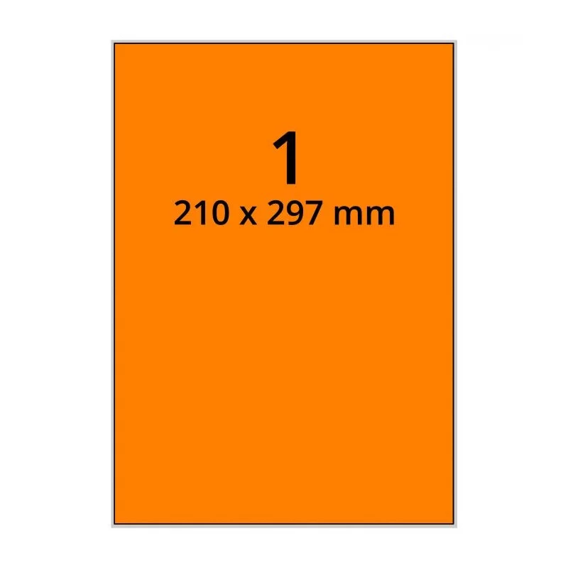 100 planches étiquettes A4 papier ORANGE FLUO - 210 x 297mm