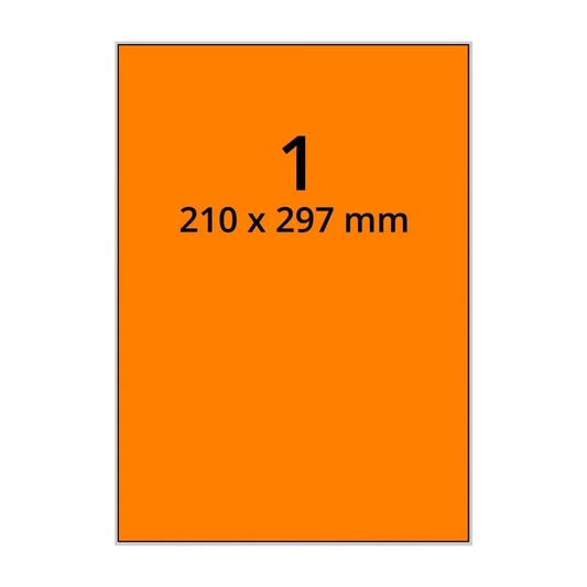 100 planches étiquettes A4 papier ORANGE FLUO - 210 x 297mm