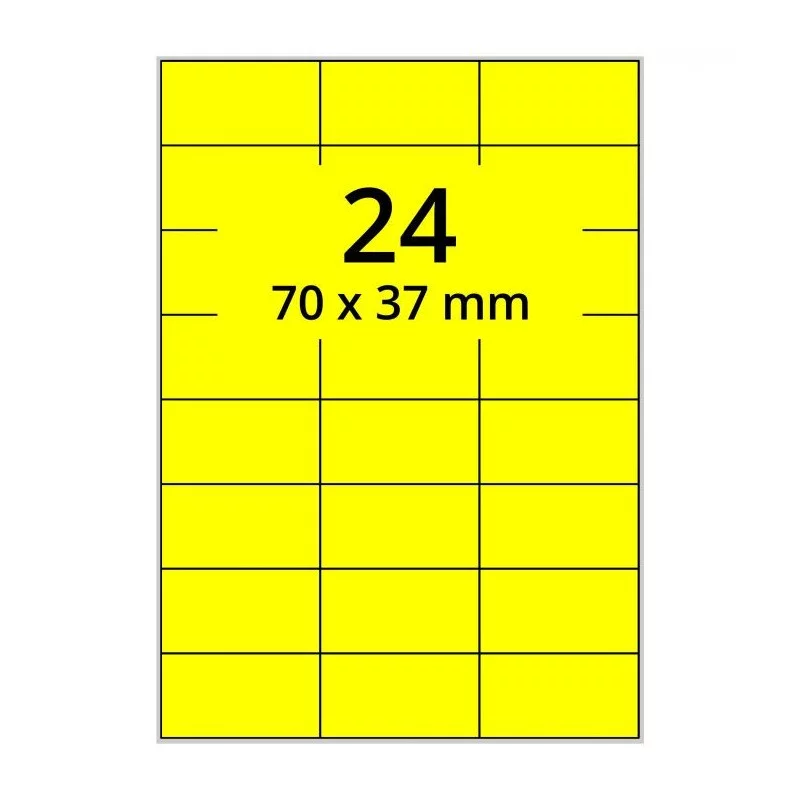 100 planches étiquettes A4 papier JAUNE FLUO - 70 x 37mm