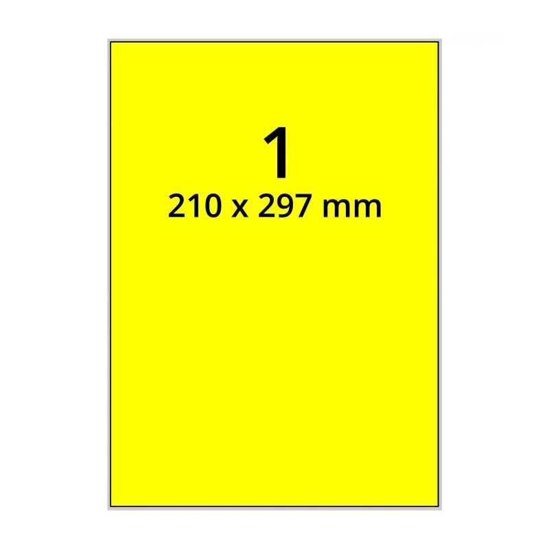 100 planches étiquettes A4 papier JAUNE FLUO - 210 x 297mm