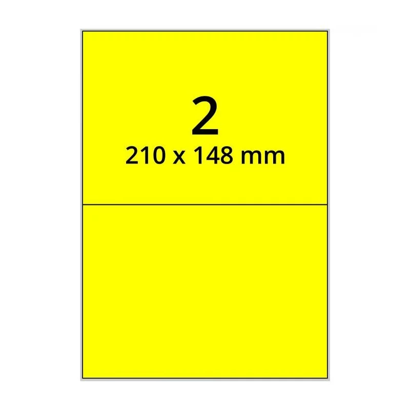 100 planches étiquettes A4 papier JAUNE FLUO - 210 x 148mm