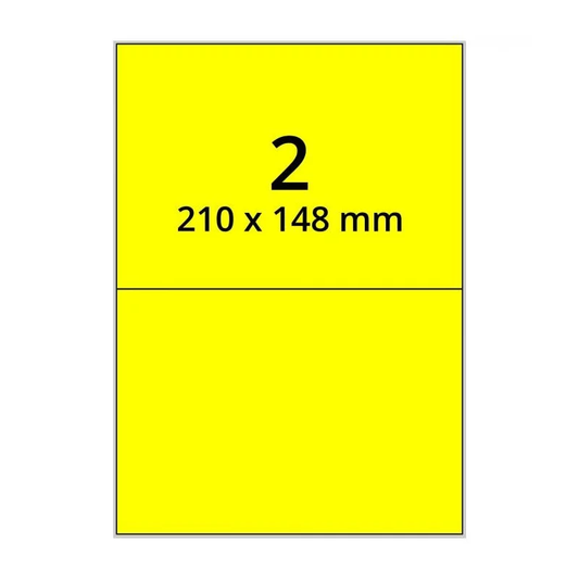 100 planches étiquettes A4 papier JAUNE FLUO - 210 x 148mm