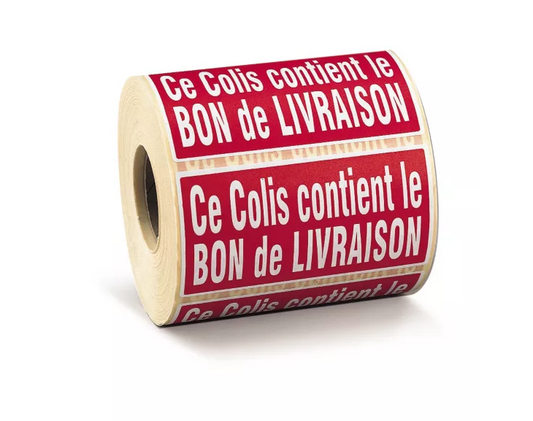 500 étiquettes d'expédition "Ce colis contient le bon de livraison" - 115x60mm  ø mandrin 40 mm